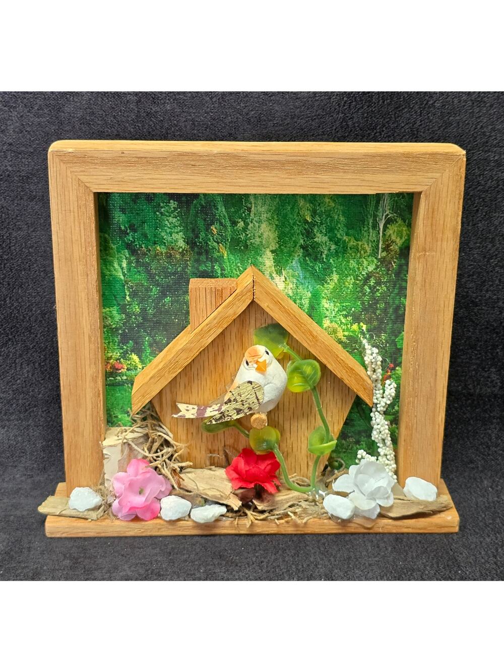 Handcrafted Bird House Wooden Frame Nature Farmhouse Decor Wall Art